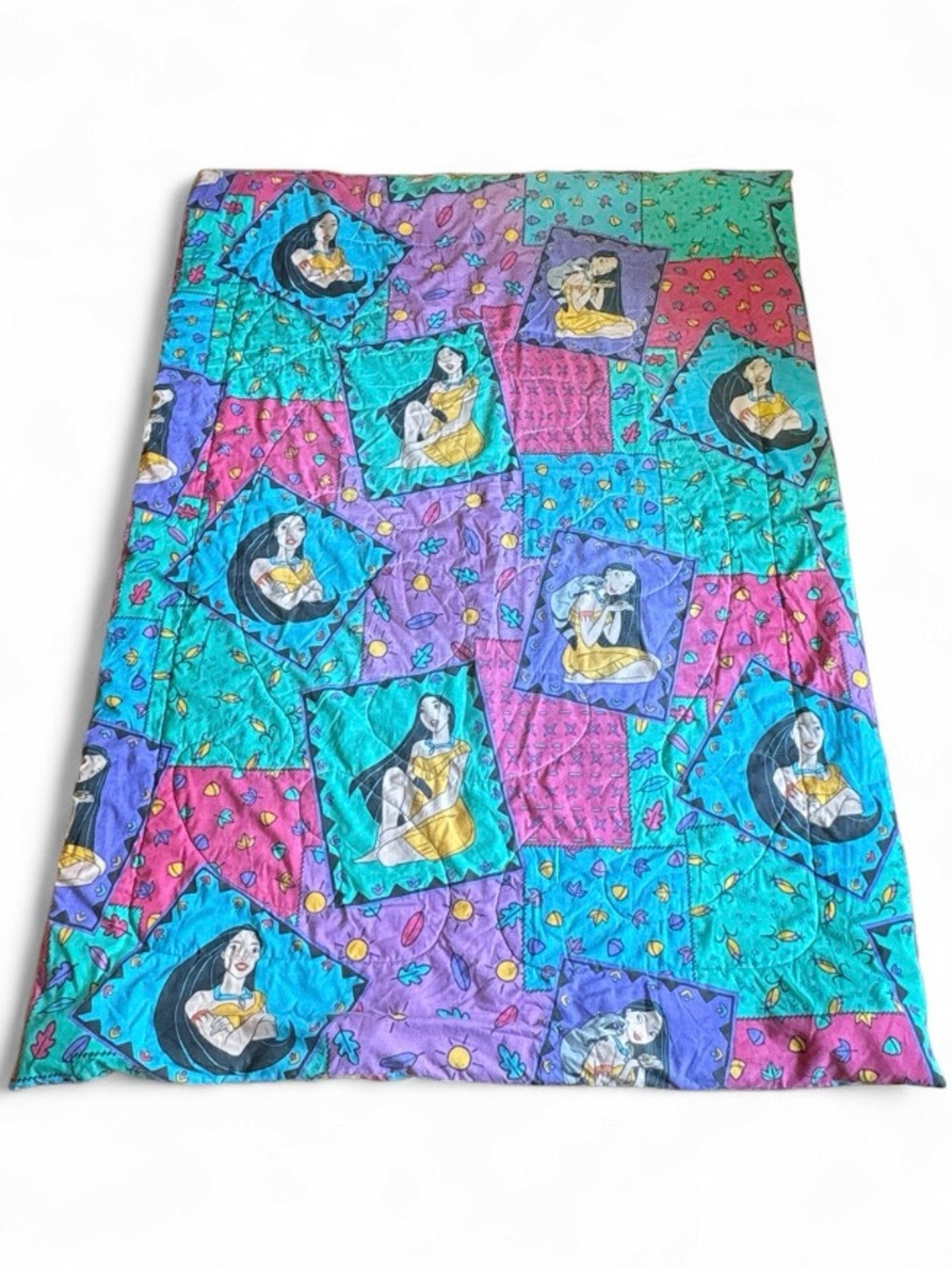 Vintage 90s Disney Pocahontas twin size comforter quilted blanket - reversible